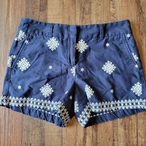 Loft Navy With White Embroidery Cotton Shorts